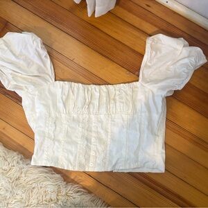 White Puff Sleeve Crop Top